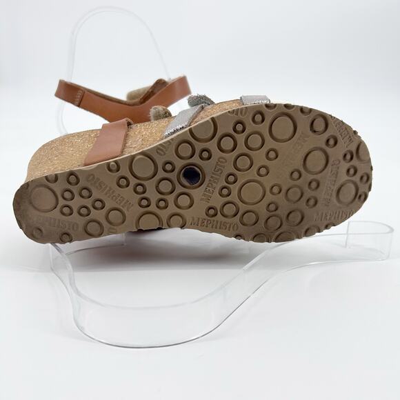 Mephisto Lesley Leather Cork Wedge Sandals Silver White Brown Womens EU 36 - Picture 9 of 9